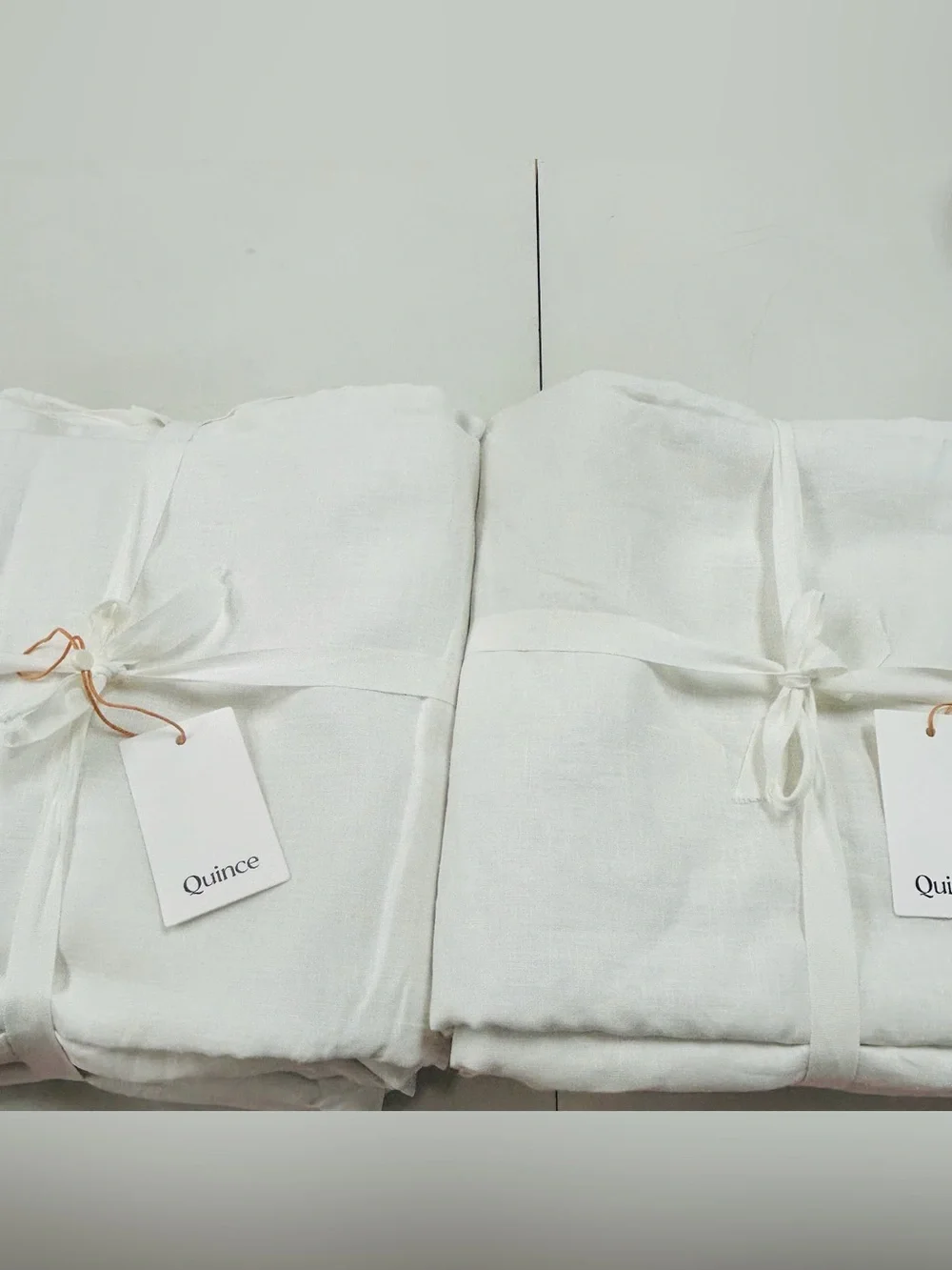 NWT QUINCE Set Of 2 48x96 European Linen True Blackout Curtains Cream 8532